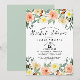 Invitation Poche légère et fleurs de jardin blanc bordure