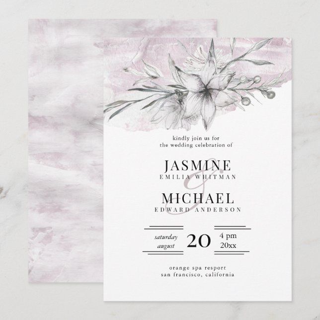 Invitation pochoir rustique botanique élégant mariage (Devant / Derrière)
