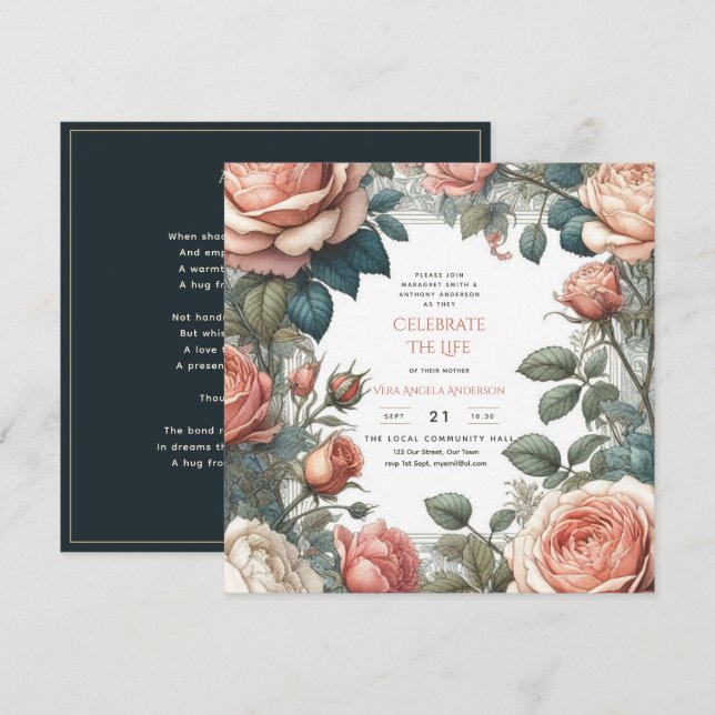 Invitation Poème commémoratif de la fête de la vie des Roses  (Devant / Derrière)
