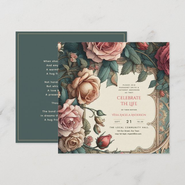 Invitation Poème commémoratif de la fête de la vie des Roses  (Devant / Derrière)