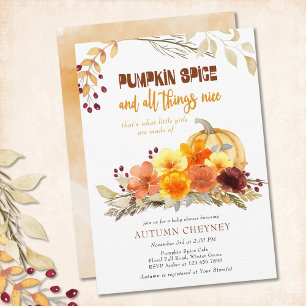 Invitation Poème Épice de Citrouille Fleurs d'Automne Baby Sh