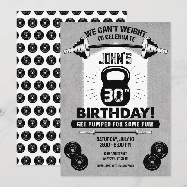 Invitation Poids Exercice Fitness Crossfit 30e anniversaire (Devant / Derrière)