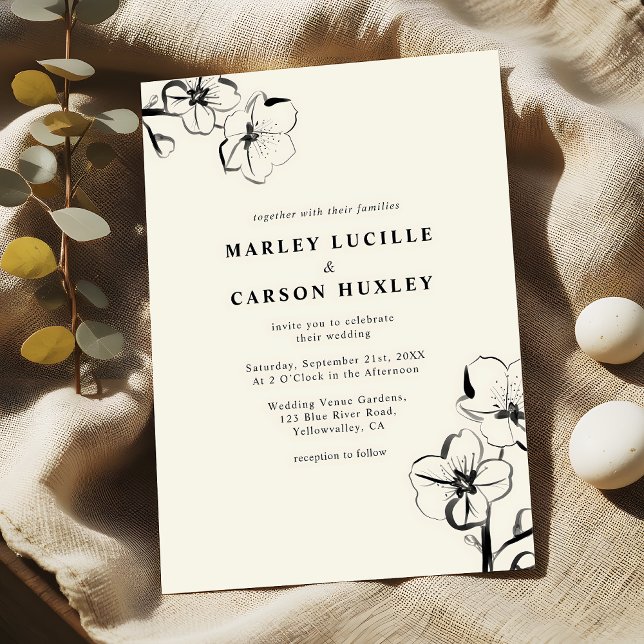 Invitation Poignée minimaliste Boho tiré Mariage d'ivoire flo (Créateur téléchargé)