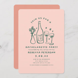 Invitation Poignée Retro Pink Green Bachelorette fête