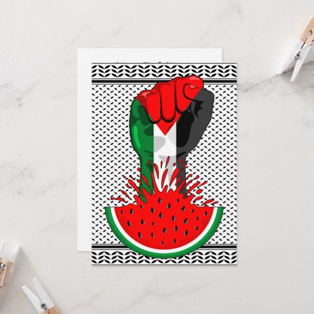 Invitation Poing de résistance palestinienne sur le symbole d (Devant/Arrière en situation)