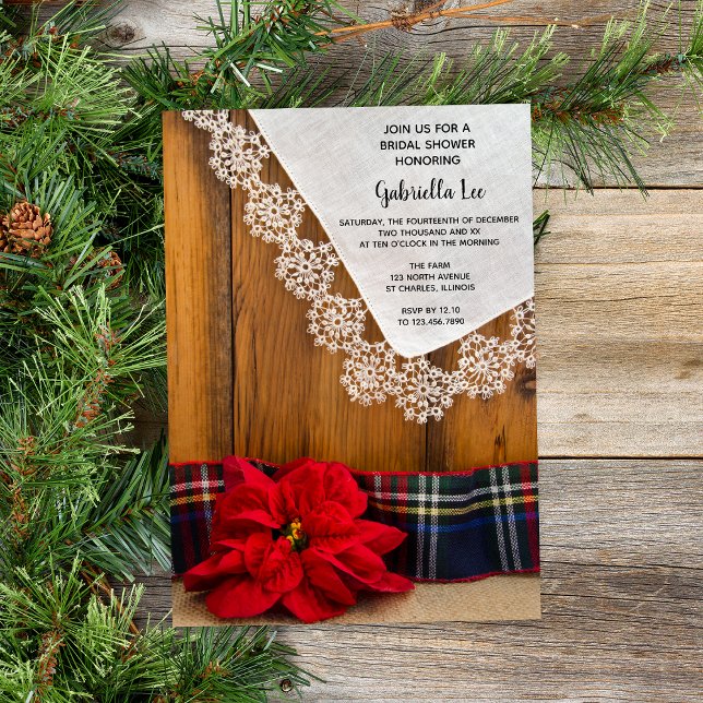 Invitation Poinsététie rustique et Fête des mariées d'hiver p (Set a rustic wintery tone for your December barn party bridal shower with this charming invitation.)