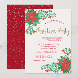 Invitation Poinsettia à l'aquarelle, Confetti Company Noël