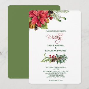Invitation Poinsettia de Noël aux couleurs douces cloches