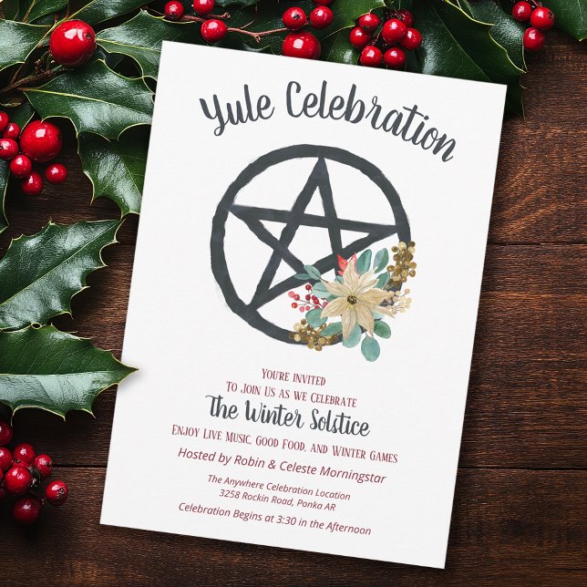 Invitation Poinsettia de Yule Pentacle de la Solstice d'Hiver (Créateur téléchargé)
