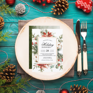 Invitation Poinsettia d'hiver aquarelle & Sapin vert