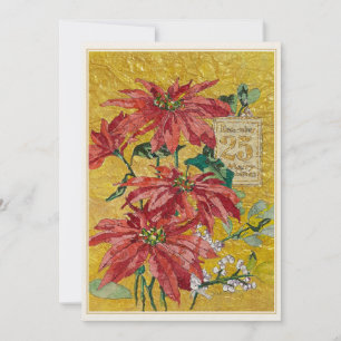 Invitation Poinsettia Doré Fête du 25 décembre