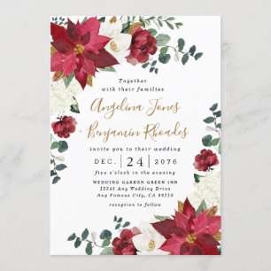 Invitation Poinsettia Elegant Rouge Or Blanc Floral Mariage