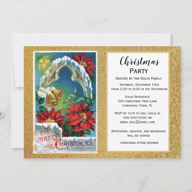 Invitation Poinsettia et Gold Bells Fête de Noël (Dos)