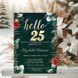 Invitation Poinsettia Fleur d'Hiver Verte 25e Anniversaire