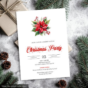 Invitation Poinsettia Floral Fêtes de fin d'année à l'aquarel