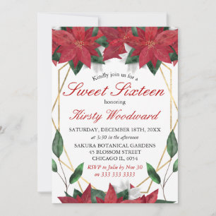 Invitation Poinsettia Floral Noël Aquarelle Sweet 16