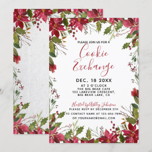 Invitation POINSETTIA + HOLLY Watercolor Cookie Exchange