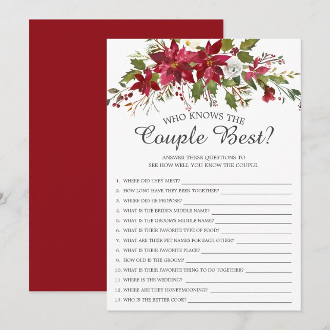 Invitation Poinsettia qui connaît le couple meilleur jeu nupt (Devant / Derrière)
