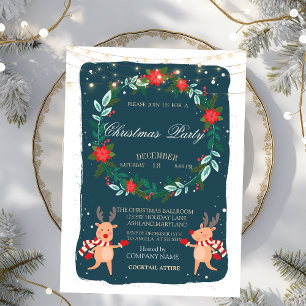 Invitation Poinsettia, Reindeer Christmas Company
