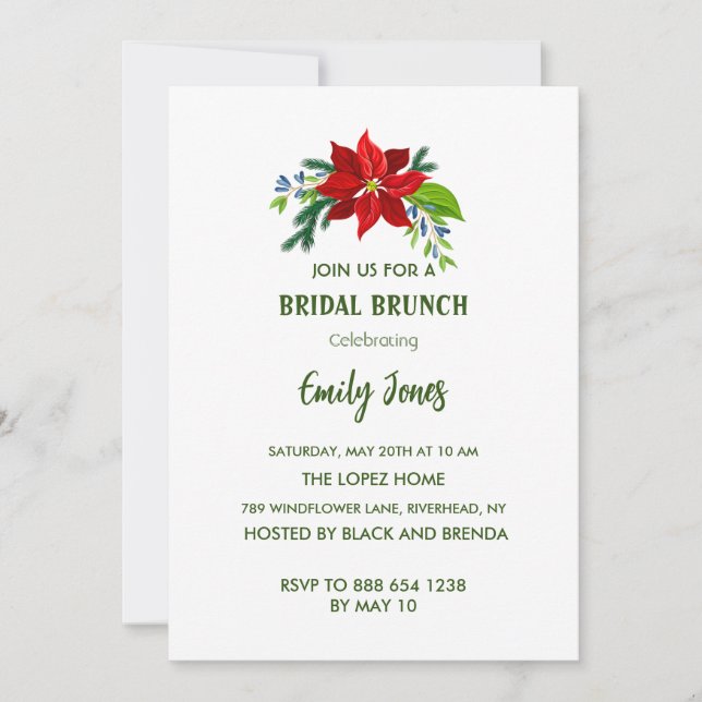 Invitation Poinsettia rouge, Brunch nuptial (Devant)