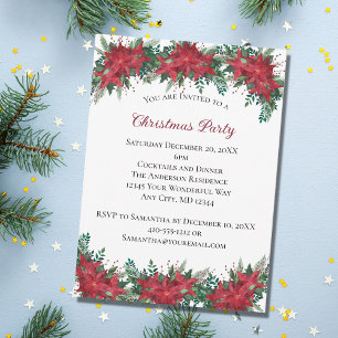 Invitation Poinsettia Rouge Fleurs Hiver Noël Mariage