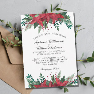 Invitation Poinsettia Rouge Floral Noël d'Hiver Mariage