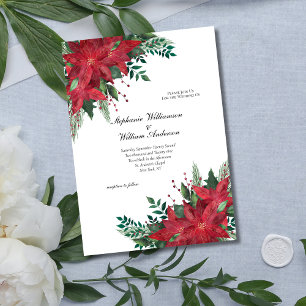 Invitation Poinsettia Rouge Floral Noël d'Hiver Mariage