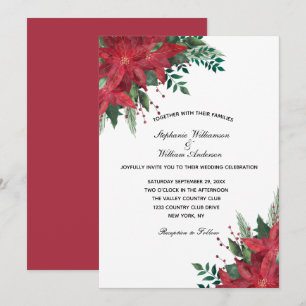 Invitation Poinsettia Rouge Floral Noël d'Hiver Mariage
