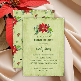 Invitation Poinsettia rouge sur vert Vintage, Brunch nuptial