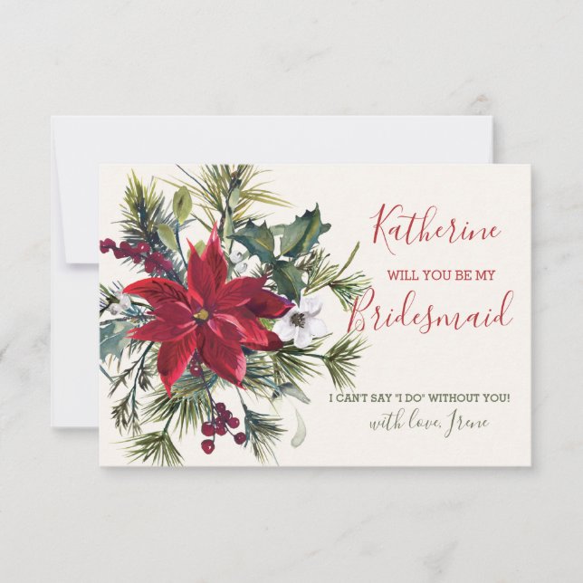 Invitation Poinsettia, sainte, pin Be my Bridesmaid (Devant)