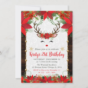 Invitation Poinsettia & Visage de Renne pour Noël Anniversair
