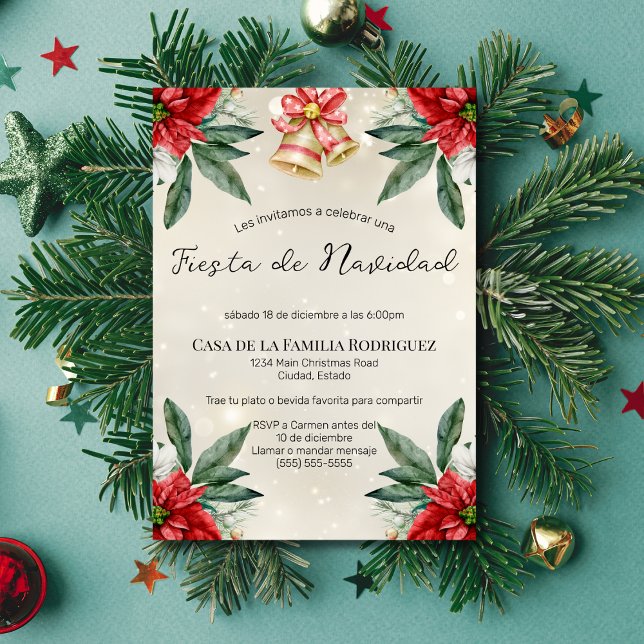 Invitation Poinsettias Fiesta de Navidad Christmas (Créateur téléchargé)