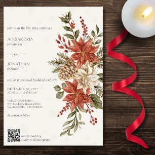 Invitation Poinsettias rouge et ivoire sur le Mariage du code