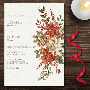 Invitation Poinsettias Rouges et Ivoire dans la Neige sur un