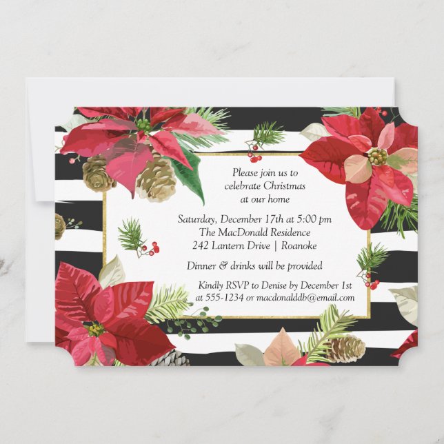 Invitation Poinsettias sur l'invitation 2 de fête de Noël de (Devant)