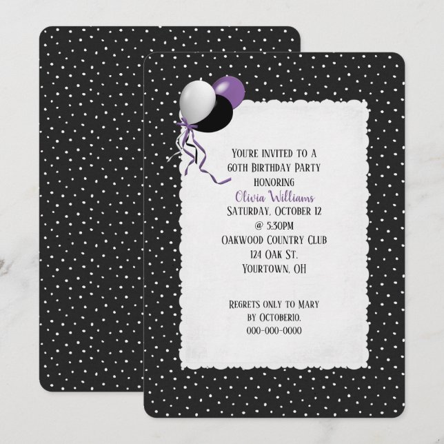 Invitation point d'anniversaire sur le motif noir (Devant / Derrière)
