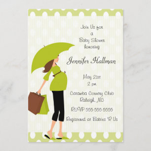 Invitation Point de polka vert et maman enceinte de mod -