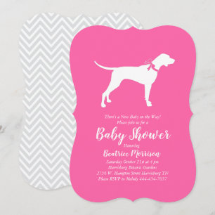 Invitation Pointer Chien Baby shower fille rose