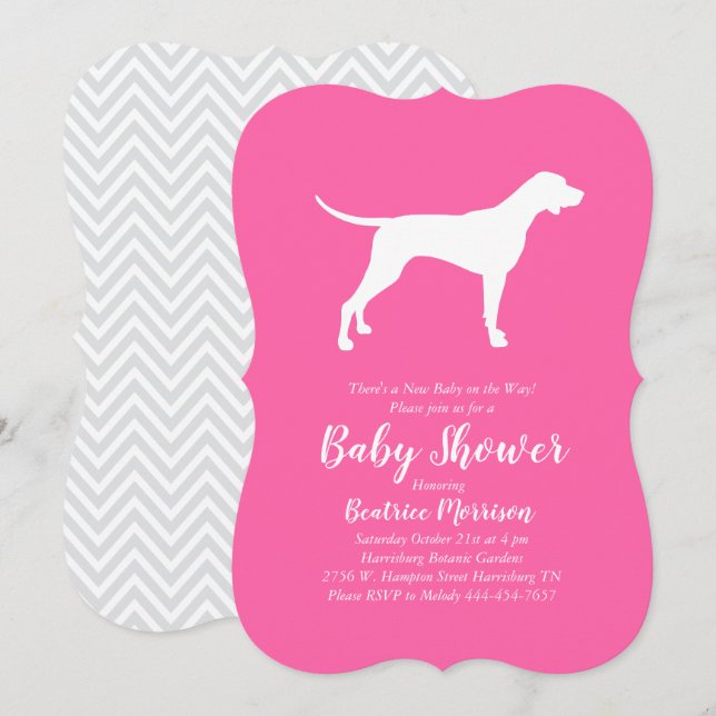Invitation Pointer Dog Baby shower Girl Pink (Devant / Derrière)