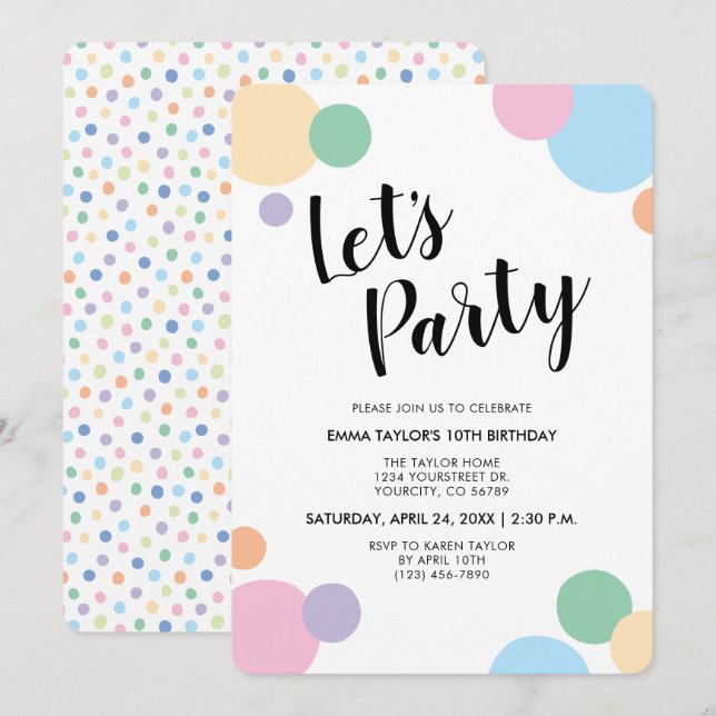 Invitation Points Balloon Arc-en-ciel Confetti pour fêtes d'a (Devant / Derrière)