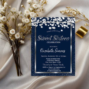 Invitation Points Confetti Argent Marine Bleu Sweet 16