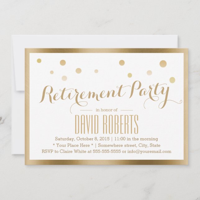 Invitation Points Confetti Cadrés Or Moderne (Devant)