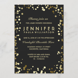 Invitation Points Confetti Gold et Noir Baby shower Vintage