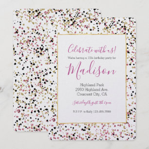 Invitation Points Confetti Noir Rose Or Glitzy Anniversaire