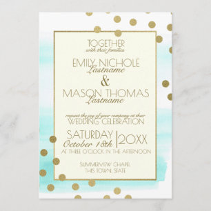 Invitation Points Confetti Or et Mariage Aquarelle