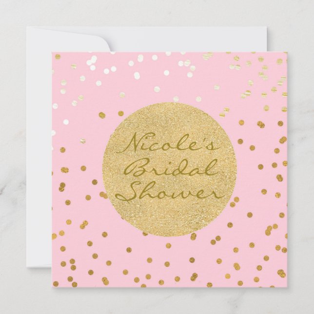 Invitation Points Confetti rose et or brillants Moderne Chic (Devant)