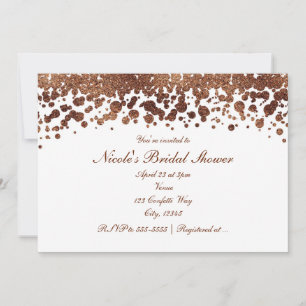 Invitation Points de confettis blanc et bronze Glamour Shimme