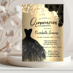Invitation Points de confettis dorés,Roses noires de robe pou