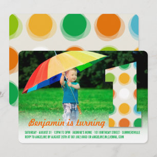 Invitation Points de couleur moderne flou 1er anniversaire Ph