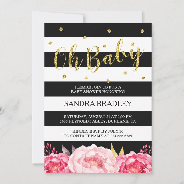 Invitation Points de Parties scintillant or Baby shower de fl (Devant)